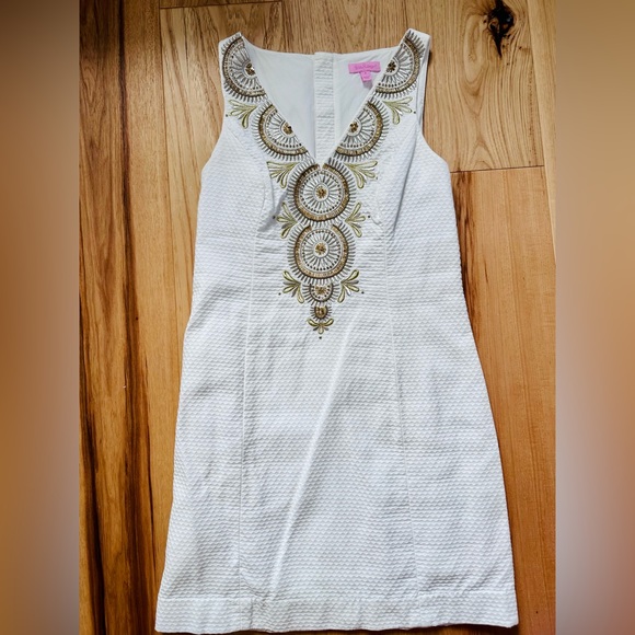 Lilly Pulitzer Gabby Shift Dress in Resort White w Gold embroidery sz 4-like new - Picture 15 of 16